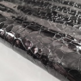 Dark grey crocodile embossed over patent cowleather