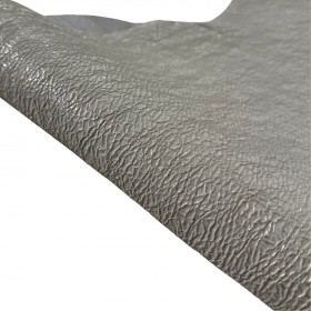 White laminated lambskin wrinkled and metalised effect.