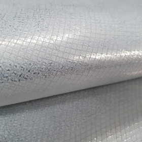 Goat leather fantasy metallic silver color. Grating embossed.